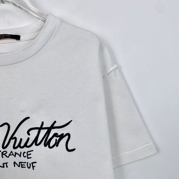 Louis Vuitton White Cotton T-Shirt With Black Script Logo Design Size Medium - Picture 3 of 8